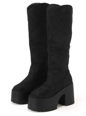 厚底ヒールレザーロングブーツ