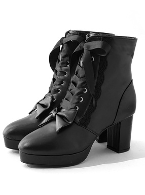 リボンレースアップショートブーツ