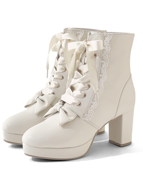 リボンレースアップショートブーツ