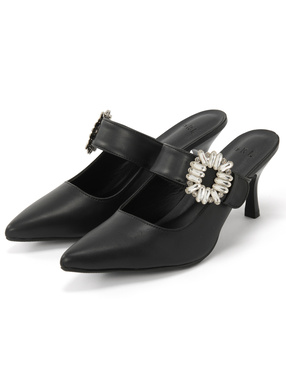 ビジューベルトミュールパンプス