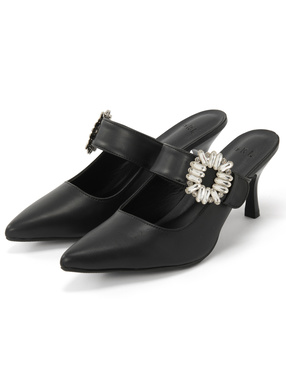 ビジューベルトミュールパンプス