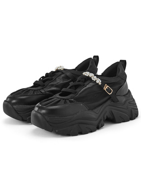 ビジューベルトレースアップ厚底スニーカー