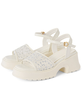 花柄刺繍シアー厚底サンダル