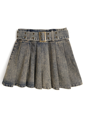 ベルト・インパン裏地付デニムプリーツミニスカート