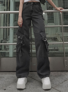 ベルトカーゴストレートデニムパンツ