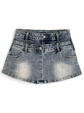 ダブルウエストデニムスカートパンツ