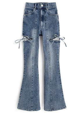 サイドカットアウトリボンフレアデニムパンツ