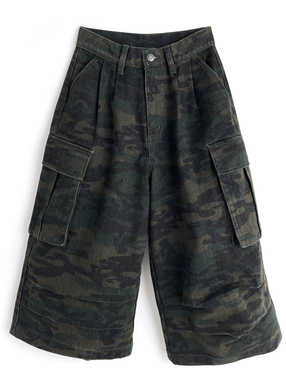 カモフラージュ柄カーゴハーフパンツ