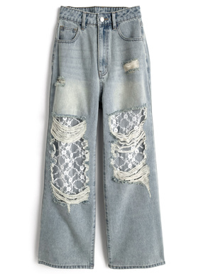 レースダメージデニムパンツ