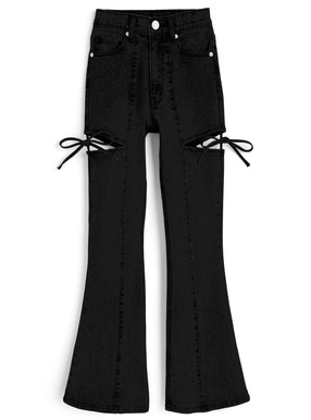 サイドカットアウトリボンフレアパンツ