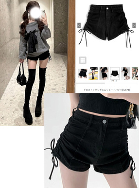 ドロストリボンデニムショートパンツ