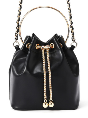 ゴールドリングハンドルチェーンショルダー巾着バッグ