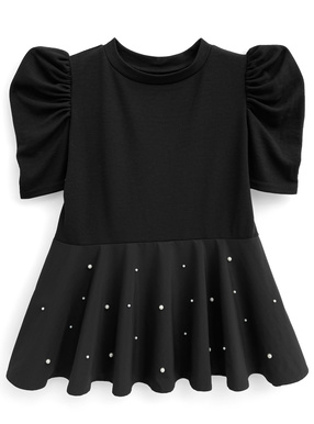 パワーショルダーパールペプラムトップス