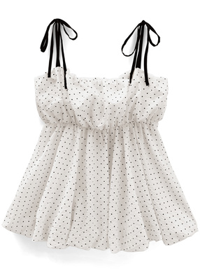 リボンショルダードット柄バルーンチュニック