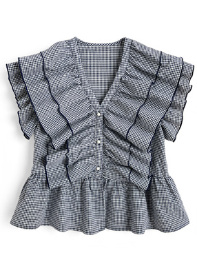 ギンガムチェック柄フリルブラウス