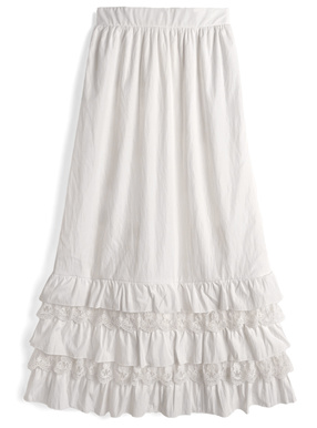 レース切替ティアードフリルロングスカート