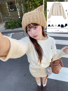 くまワッペンニットトップス