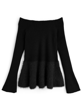 2Wayフレアスリーブシャギーペプラムニットトップス