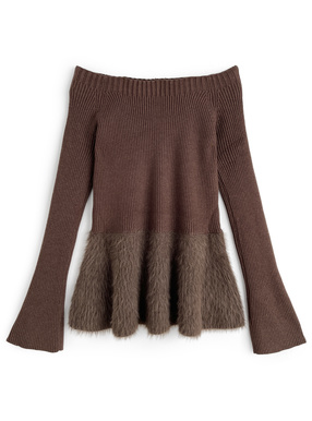 2Wayフレアスリーブシャギーペプラムニットトップス