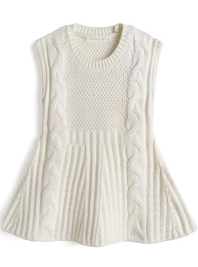 ケーブル編みペプラムノースリーブニットトップス