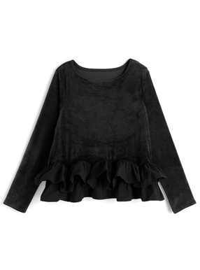 裾フリルペプラムベロアトップス