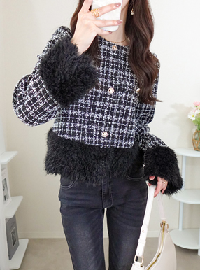 ファードッキングラメツイードジャケット