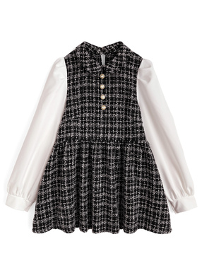 ラメツイード切替パールボタンチュニック