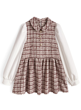 ラメツイード切替パールボタンチュニック