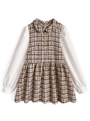 ラメツイード切替パールボタンチュニック