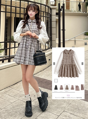 ラメツイード切替パールボタンチュニック