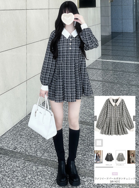 ラメツイードパールボタンチュニック