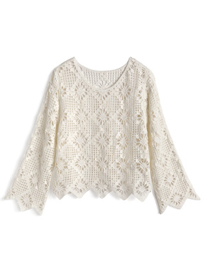 クロシェ編みニットトップス