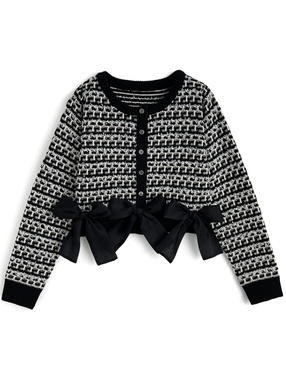 リボンツイードニットカーディガン