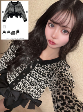 リボンツイードニットカーディガン