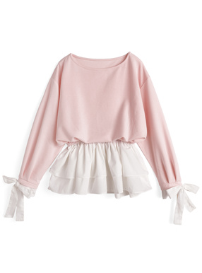 リボン付きフリルドッキングトップス