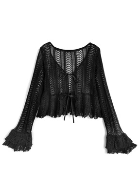 透かし編みリボンニットカーディガン