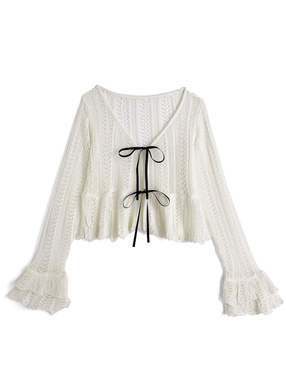 透かし編みリボンニットカーディガン