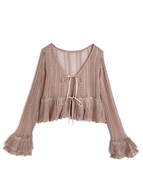 透かし編みリボンニットカーディガン