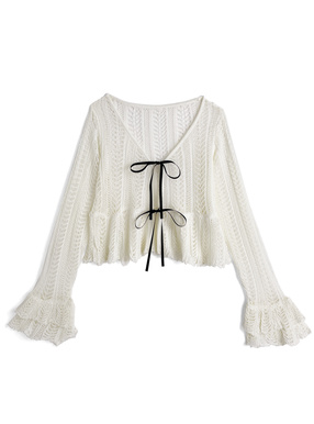 透かし編みリボンニットカーディガン