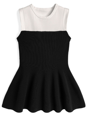 配色ノースリーブペプラムニットチュニック