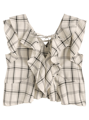 前後2Wayチェック柄ラッフルフリルブラウス