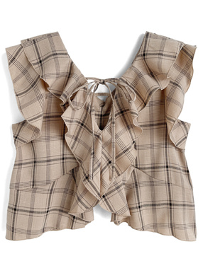 前後2Wayチェック柄ラッフルフリルブラウス