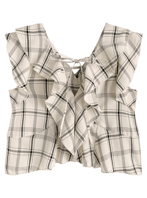 前後2Wayチェック柄ラッフルフリルブラウス