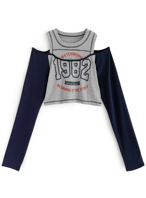 カレッジロゴショルダーオープンクロップド丈ロンT