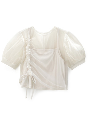 キャミ付きチュールドロストトップス