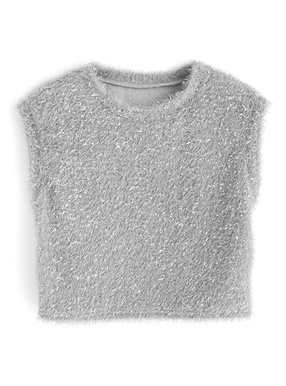 ラメシャギーノースリーブショート丈トップス