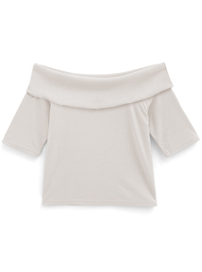 オフショルダーテレコリブトップス