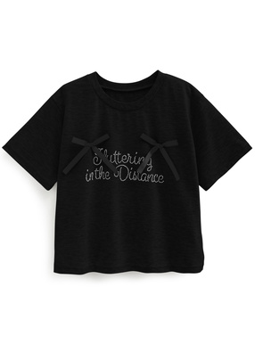 スタッズロゴ配色リボンショート丈Tシャツ
