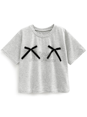スタッズロゴ配色リボンショート丈Tシャツ