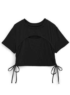 フロントオープンサイドドロストTシャツ
